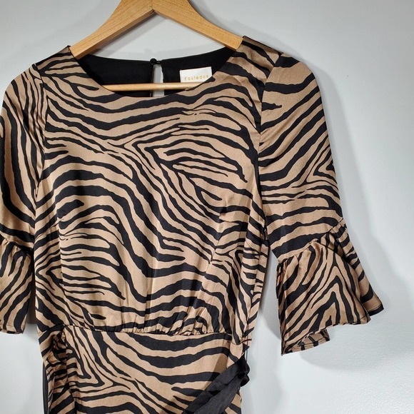 Foxiedox Assymetric Billie Zebra Print Ruffle Dress Tan Black Size Small - Picture 2 of 9
